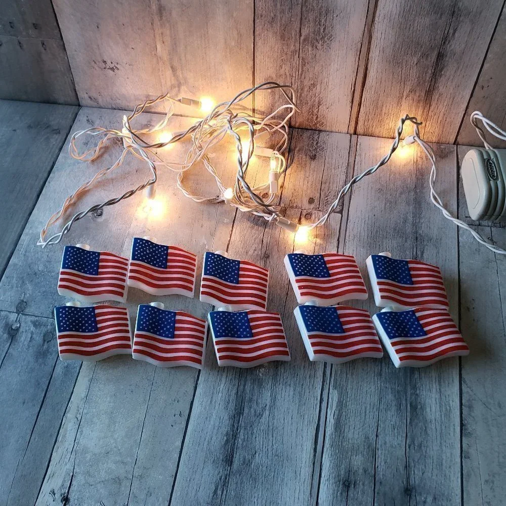 American Flag Blow Mold String Lights - Plug-in